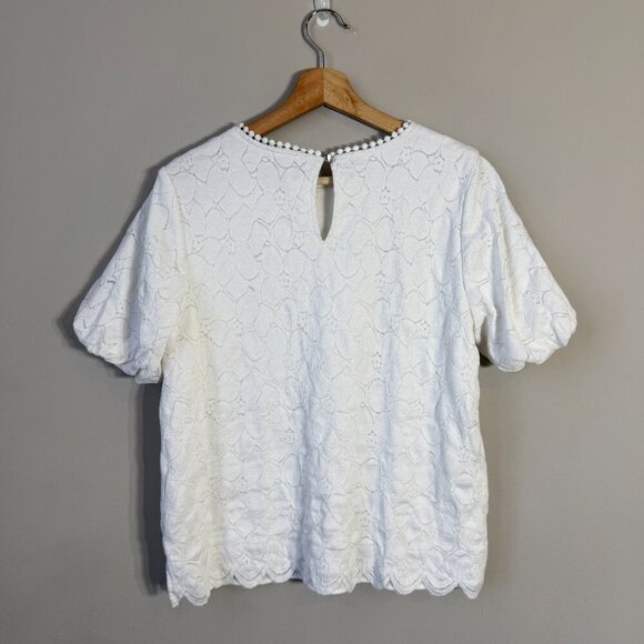 Vince Camuto Puff Sleeve Lace Textured Blouse Women's Small White Layered Boho - Picture 4 of 12